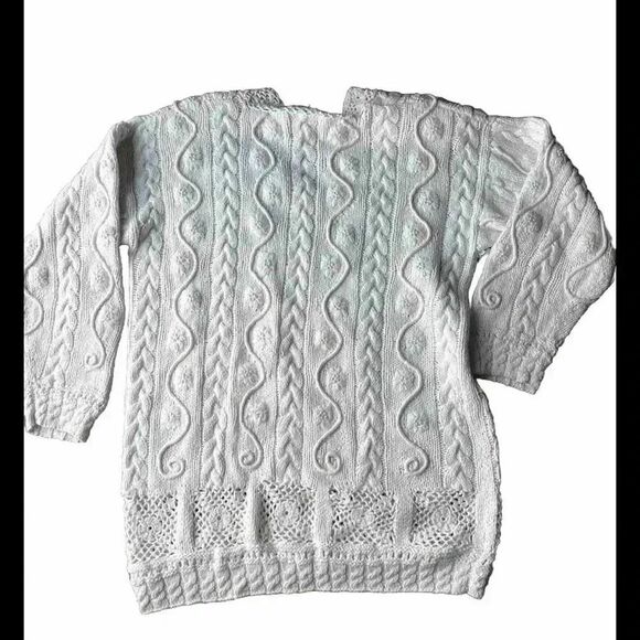 Vintage Express Tricot Hand Knit‎ Beaded Ivory Sweater Size Large - Picture 6 of 6